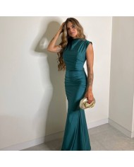 VESTIDO HOMBRERAS VERDE ESMERALDA