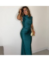 VESTIDO HOMBRERAS VERDE ESMERALDA
