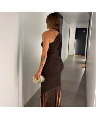 VESTIDO FLECOS CHOCO