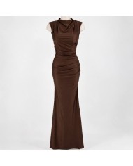 VESTIDO ESPALDA SATÉN CHOCO