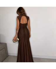 VESTIDO ESPALDA SATÉN CHOCO