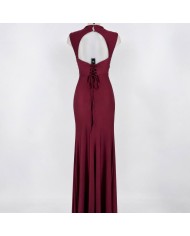 VESTIDO ESPALDA SATÉN VINO