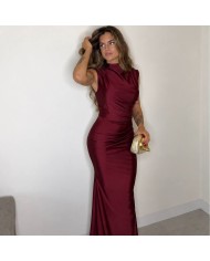 VESTIDO ESPALDA SATÉN VINO