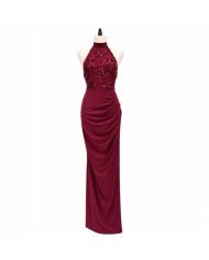 VESTIDO HALTER LENTEJUELAS BURDEOS