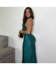 VESTIDO HALTER LENTEJUELAS VERDE ESMERALDA