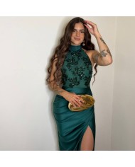 VESTIDO HALTER LENTEJUELAS VERDE ESMERALDA
