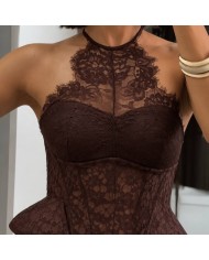 TOP SOLAPAS ENCAJE CHOCO