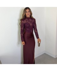 PREVENTA VESTIDO TRANSPARENCIAS TUL BURDEOS