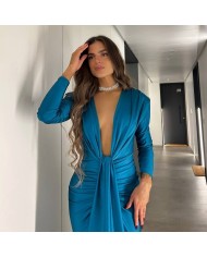 VESTIDO NUDO MANGA PETRÓLEO