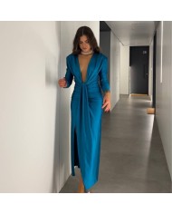 VESTIDO NUDO MANGA PETRÓLEO