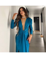 VESTIDO NUDO MANGA PETRÓLEO