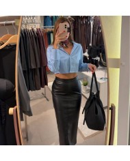 FALDA MIDI EFECTO PIEL NEGRA