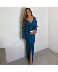 VESTIDO COMBINADO ENCAJE PETRÓLEO
