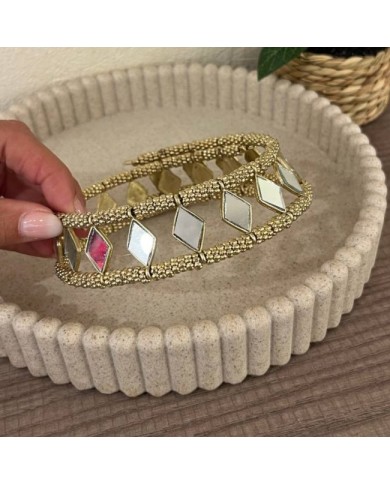 CHOKER ESPEJOS ROMBOS DORADO
