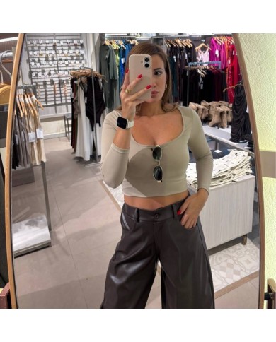PANTALÓN BALLOON EFECTO PIEL CHOCO