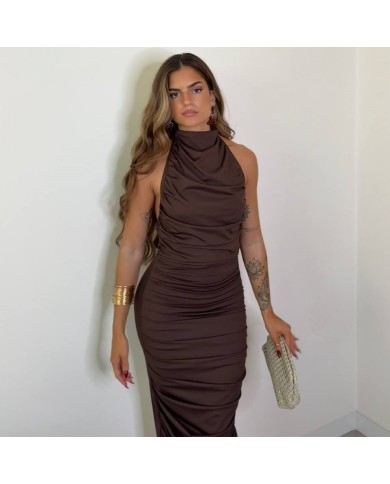 VESTIDO HALTER FRUNCIDO CHOCO