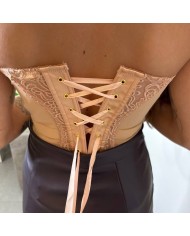CORSET ENCAJE CINTA ROSADO