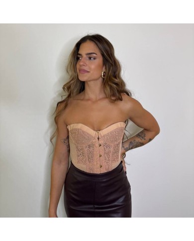 CORSET ENCAJE CINTA ROSADO