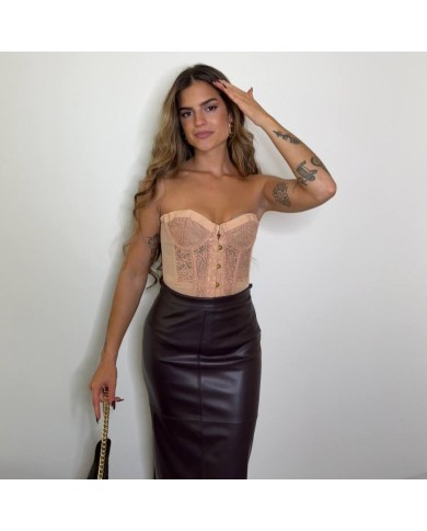 CORSET ENCAJE CINTA ROSADO
