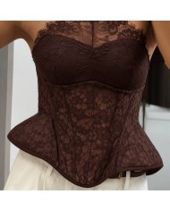 TOP SOLAPAS ENCAJE CHOCO