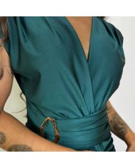 VESTIDO NUDO HEBILLA VERDE ESMERALDA