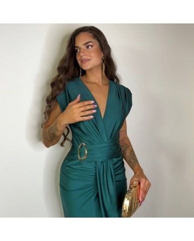 VESTIDO NUDO HEBILLA VERDE ESMERALDA