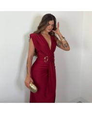 VESTIDO NUDO HEBILLA VINO