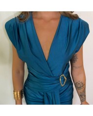 VESTIDO NUDO HEBILLA PETRÓLEO