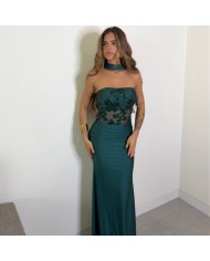 VESTIDO PALABRA DE HONOR LENTEJUELAS VERDE ESMERALDA