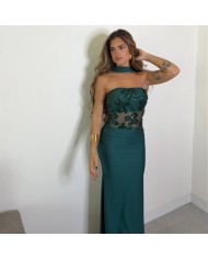 VESTIDO PALABRA DE HONOR LENTEJUELAS VERDE ESMERALDA