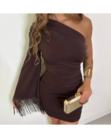 VESTIDO ASIMÉTRICO FLECOS CORTO CHOCO