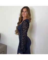 VESTIDO ESCOTE CORAZÓN ENCAJE MARINO
