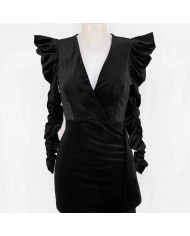 VESTIDO FRUNCIDO VOLANTITOS NEGRO
