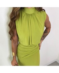 VESTIDO FRUNCIDO VERDE AGUACATE