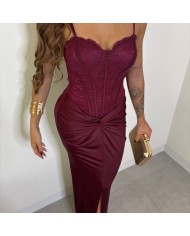 VESTIDO CORSET ENCAJE BURDEOS