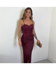 VESTIDO CORSET ENCAJE BURDEOS