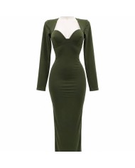 VESTIDO ESCOTE CORAZÓN VERDE CAQUI
