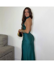 VESTIDO HALTER LENTEJUELAS VERDE ESMERALDA