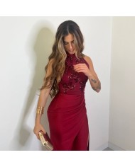 VESTIDO HALTER LENTEJUELAS VINO