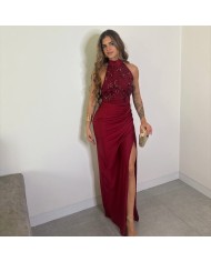 VESTIDO HALTER LENTEJUELAS VINO