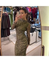 VESTIDO TUL ANIMAL PRINTI VERDE CAQUI
