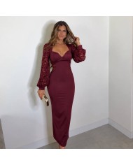 VESTIDO ESCOTE CORAZÓN ENCAJE BURDEOS