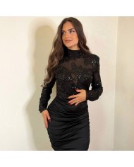 VESTIDO TRANSPARENCIA LENTEJUELAS NEGRO