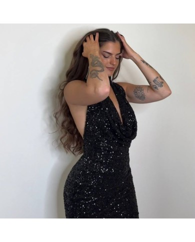 VESTIDO ESCOTE FLUIDO LENTEJUELAS NEGRO
