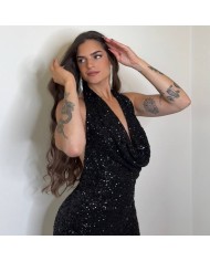 VESTIDO ESCOTE FLUIDO LENTEJUELAS NEGRO