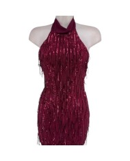 VESTIDO FLECOS LENTEJUELAS VINO Y PLATA