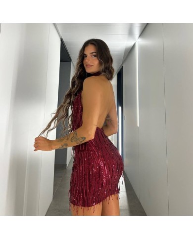 VESTIDO FLECOS LENTEJUELAS VINO Y PLATA