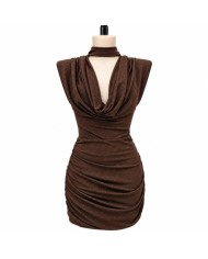 VESTIDO LUREX HOMBRERAS CHOCO