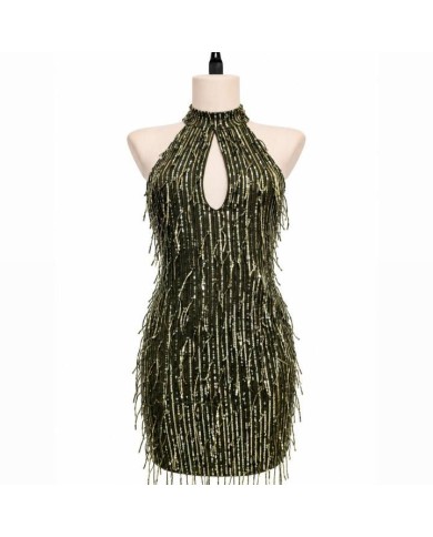 PREVENTA VESTIDO LENTEJUELAS FLECOS OLIVA