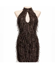 PREVENTA VESTIDO FLECOS LENTEJUELAS CHOCO